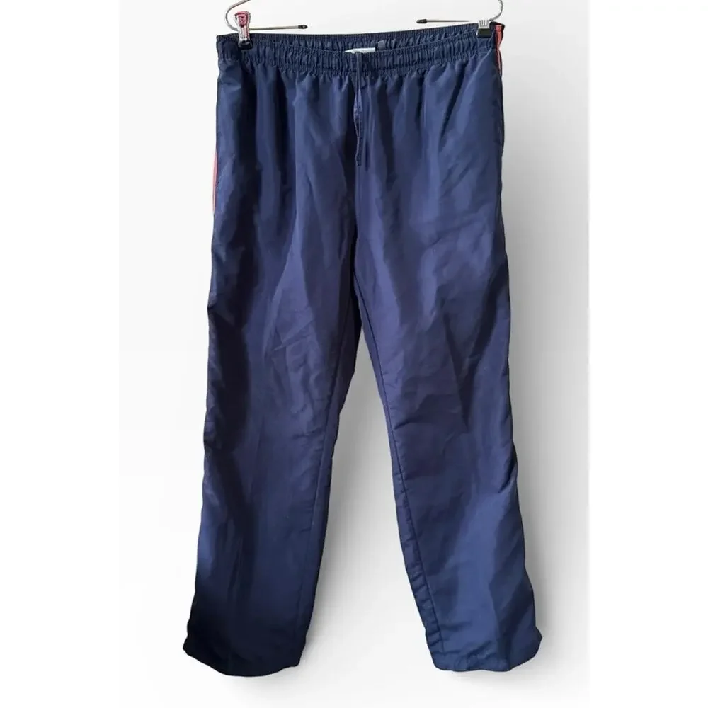 3 Hearts Navy‎ Blue Track Pants Orange Stripe Elastic Waist Large Windbreaker
